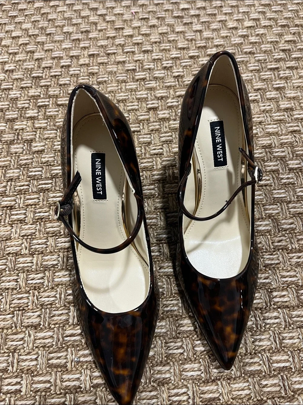 Nine West Tortoiseshell Patent Mary Jane Pointed Pumps - Brown/Black